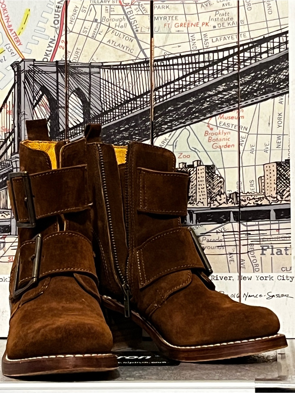 Frye Brown Suede Sabrina Double Buckle Ankle Moto Bootie